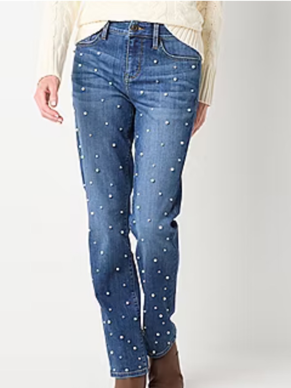 St. John's Bay Blue Pearl-Embellished Straight Leg Jeans